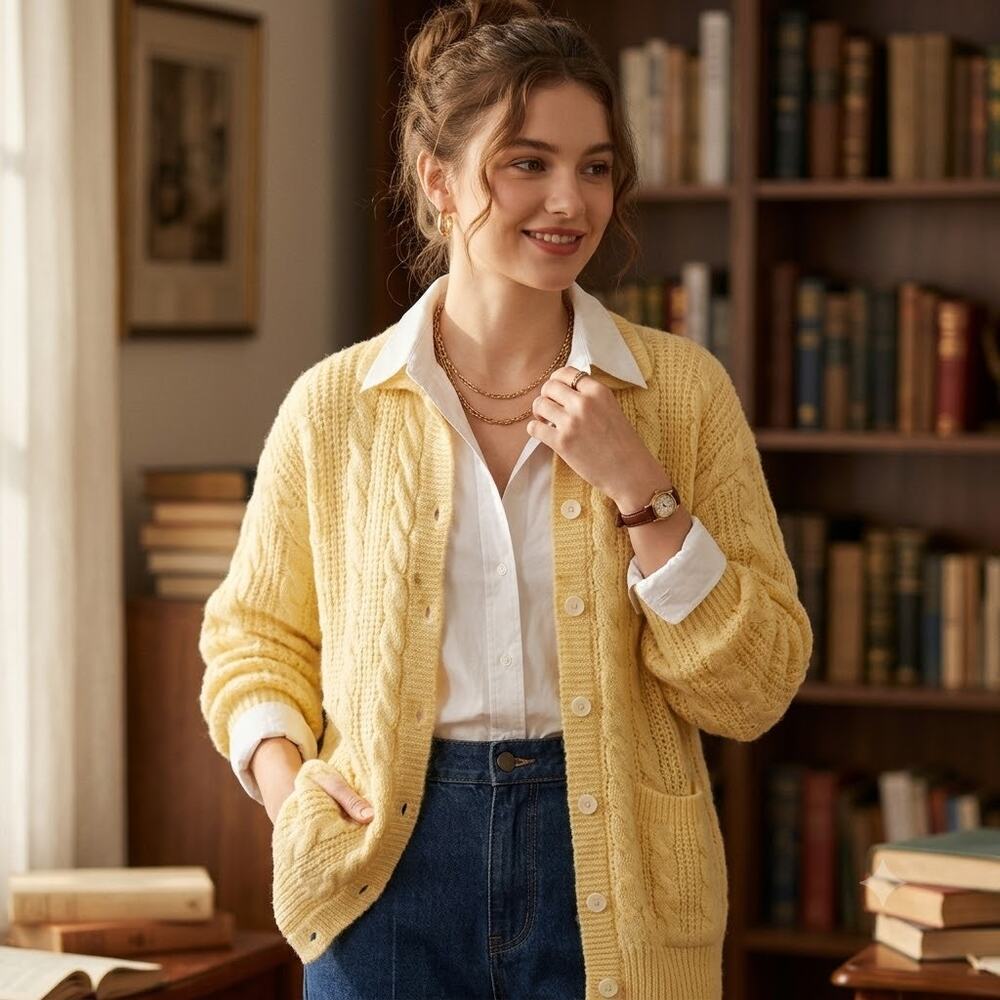 Vintage Adele Joyce Women's Front Buttons Cardigan Sweater Long Sleeves Granny